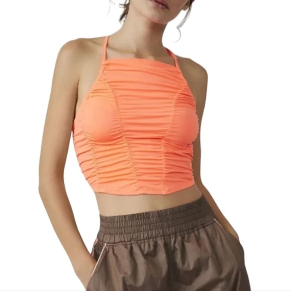 Free People FP MOVEMENT Shirr Enough Tank Top Ruched Neon Coral Size Lar… - Picture 6 of 12